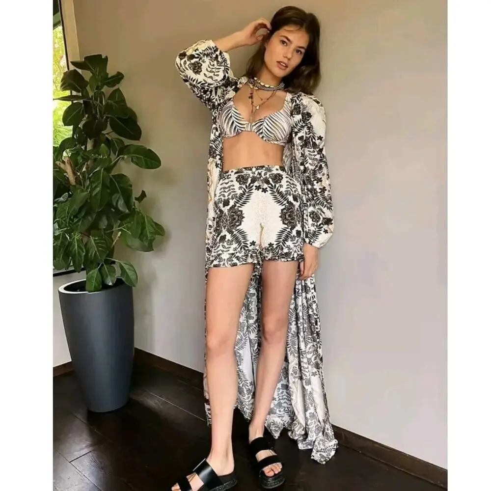 New Free People Wandering Folk Maxi Top Duster Dress $228 X-SMALL Palm Print